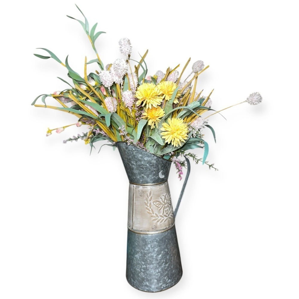 Rustic Metal Vase with beautiful artificial flowers